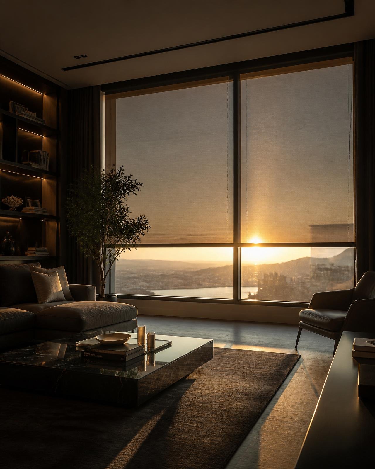 Persiana Tela Solar Screen instalada em ambiente moderno